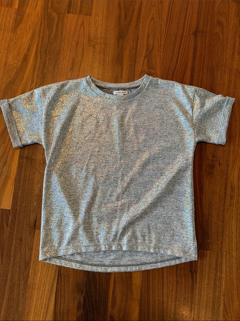 Nordstrom kids M (8-10) Iridescent Silver Short Sleeve Tee